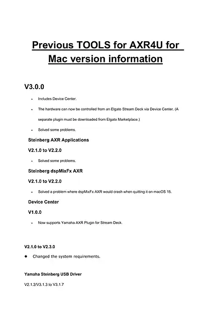 yamaha雅马哈TOOLS for AXR4U for Mac Previous versions information